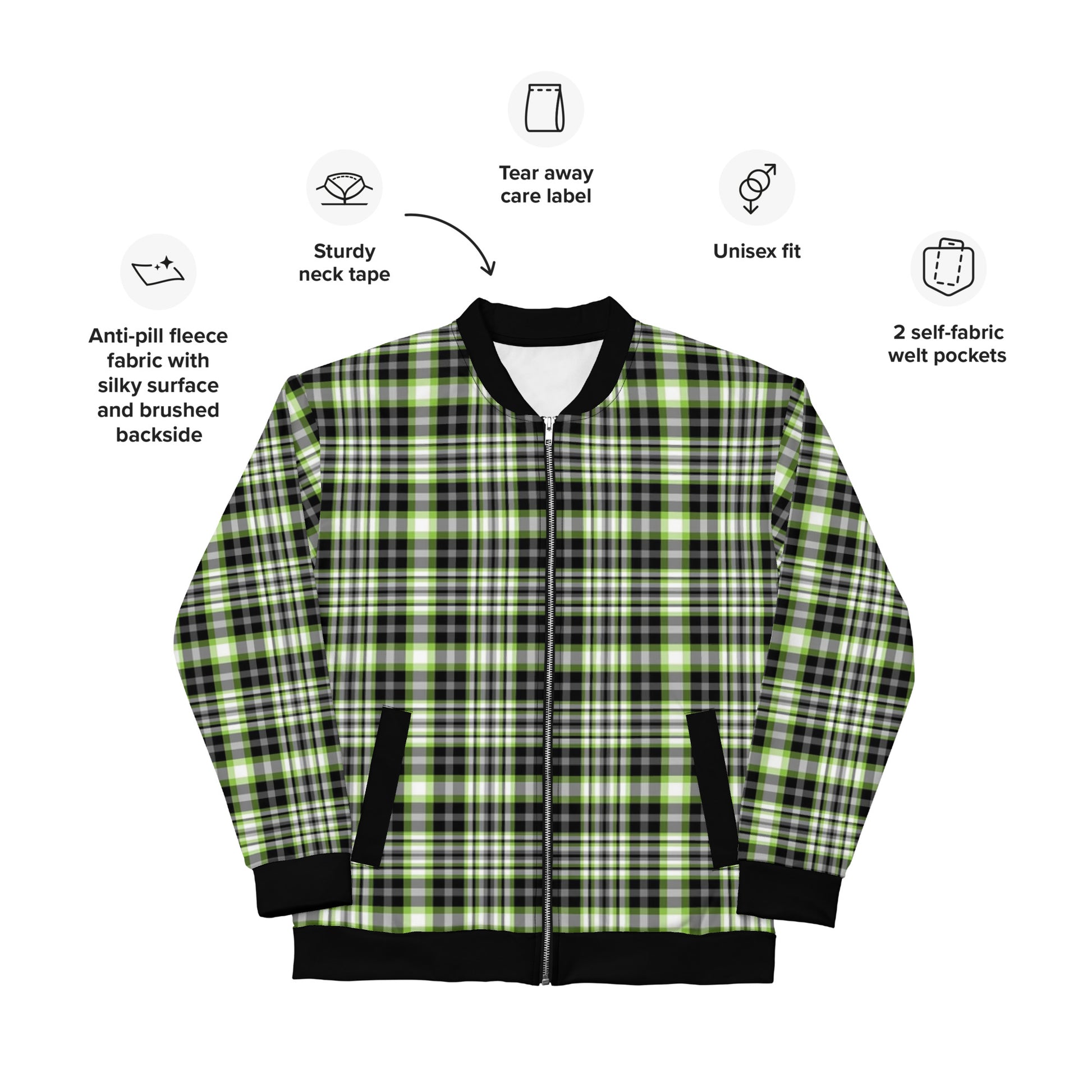 Agender Pride Bomber Jacket Coat in Plaid all-over-print-unisex-bomber-jacket-white-front-653438da6c0af