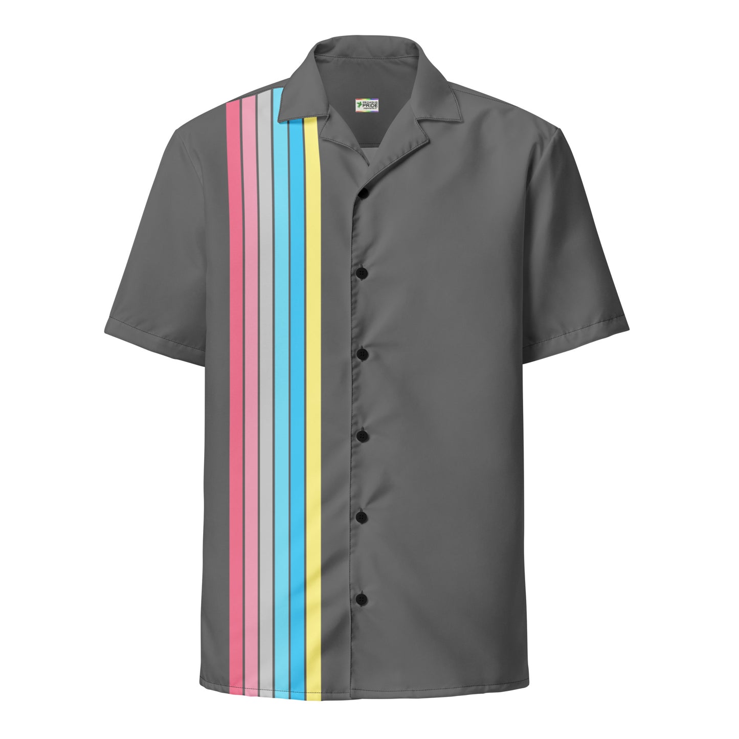 Genderflux Pride Unisex Button-Down Shirt Racing Stripes Gray Genderflux all-over-print-unisex-button-shirt-white-front-65a816829dd4f