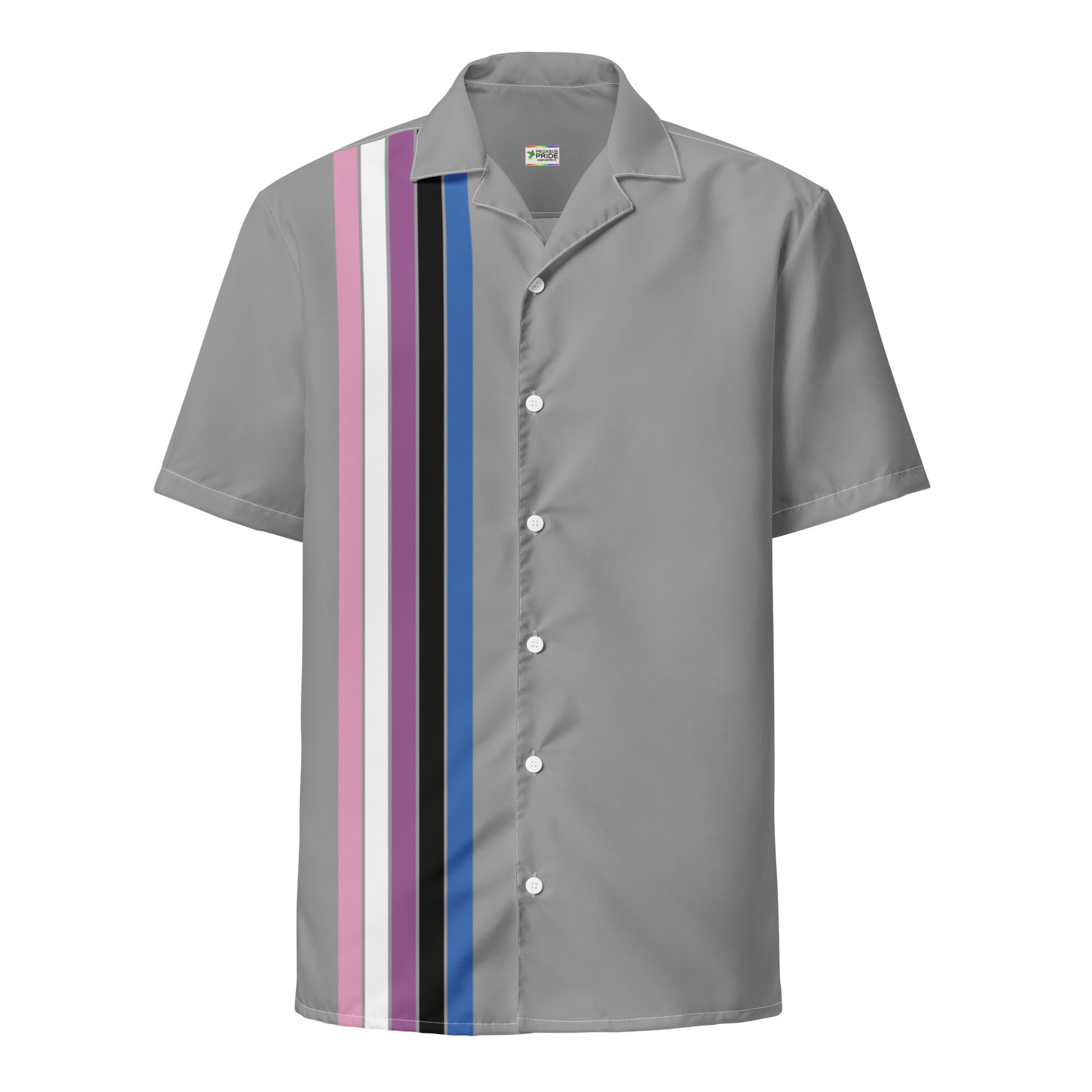 Genderfluid Pride Unisex Button-Down Shirt Racing Stripes Gray Genderfluid all-over-print-unisex-button-shirt-white-front-65a816cace812