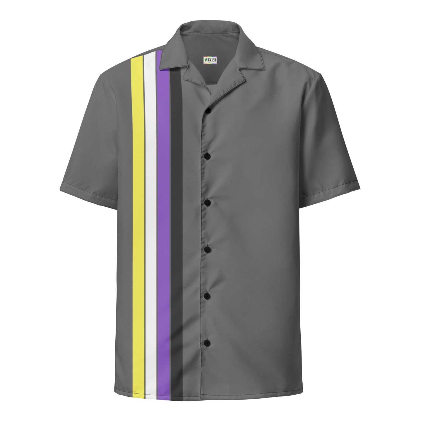 Nonbinary Enby Pride Unisex Button-Down Shirt Racing Stripes Gray Nonbinary all-over-print-unisex-button-shirt-white-front-65a817895da95