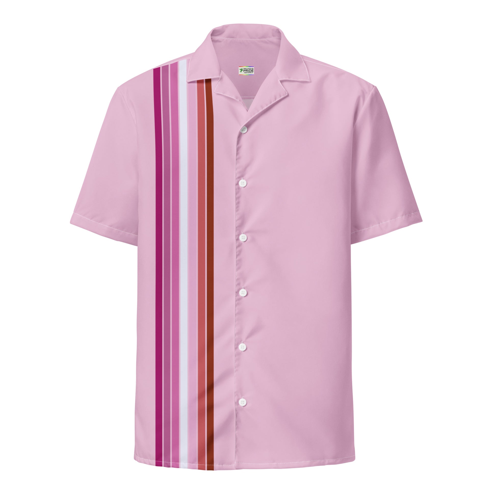 Lesbian Pride Button-Down Shirt Racing Stripes Pink Lesbian all-over-print-unisex-button-shirt-white-front-65a817d33ff2a