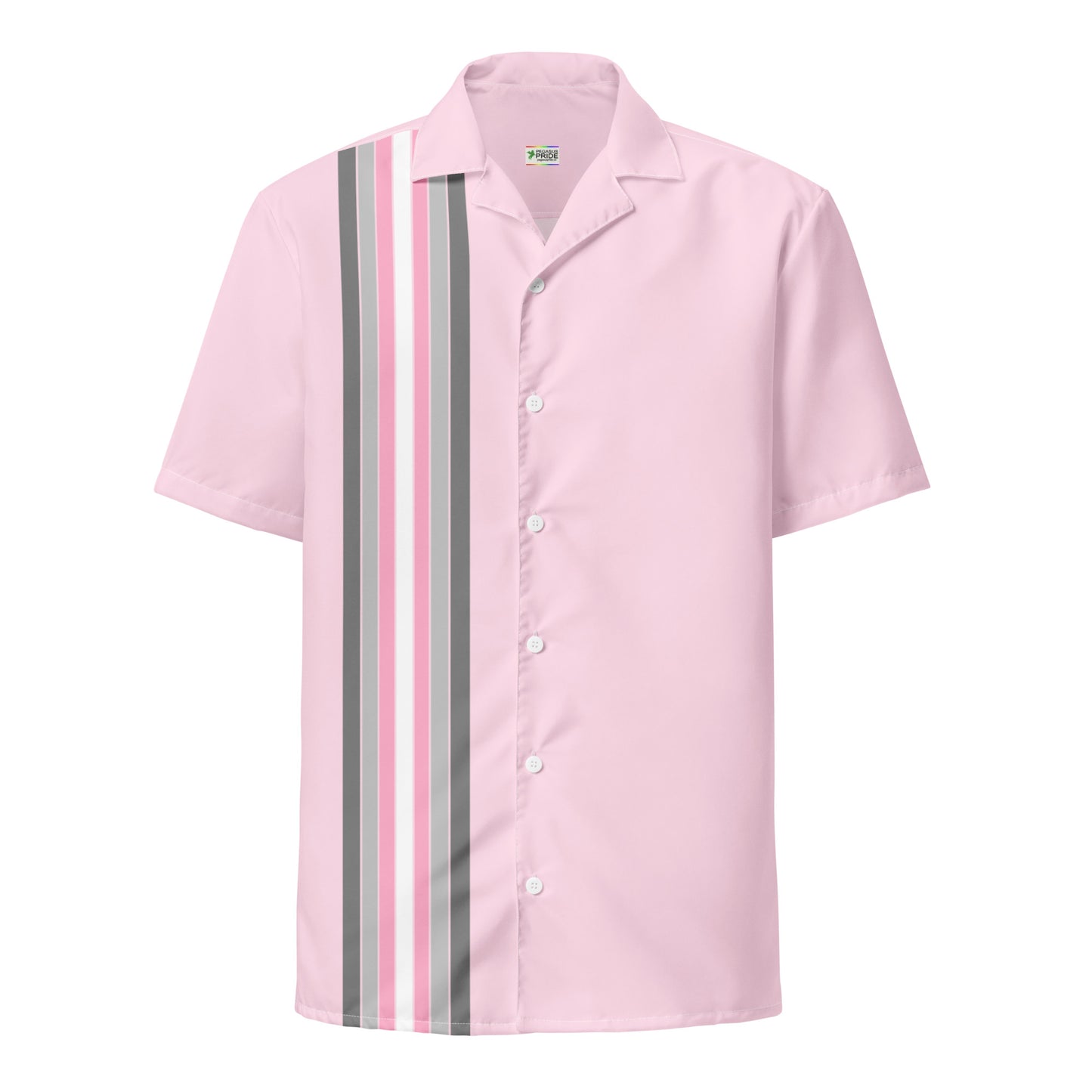 Demigirl Pride Button-Down Shirt Racing Stripes Pink Demigirl all-over-print-unisex-button-shirt-white-front-65a818c7a0bc0