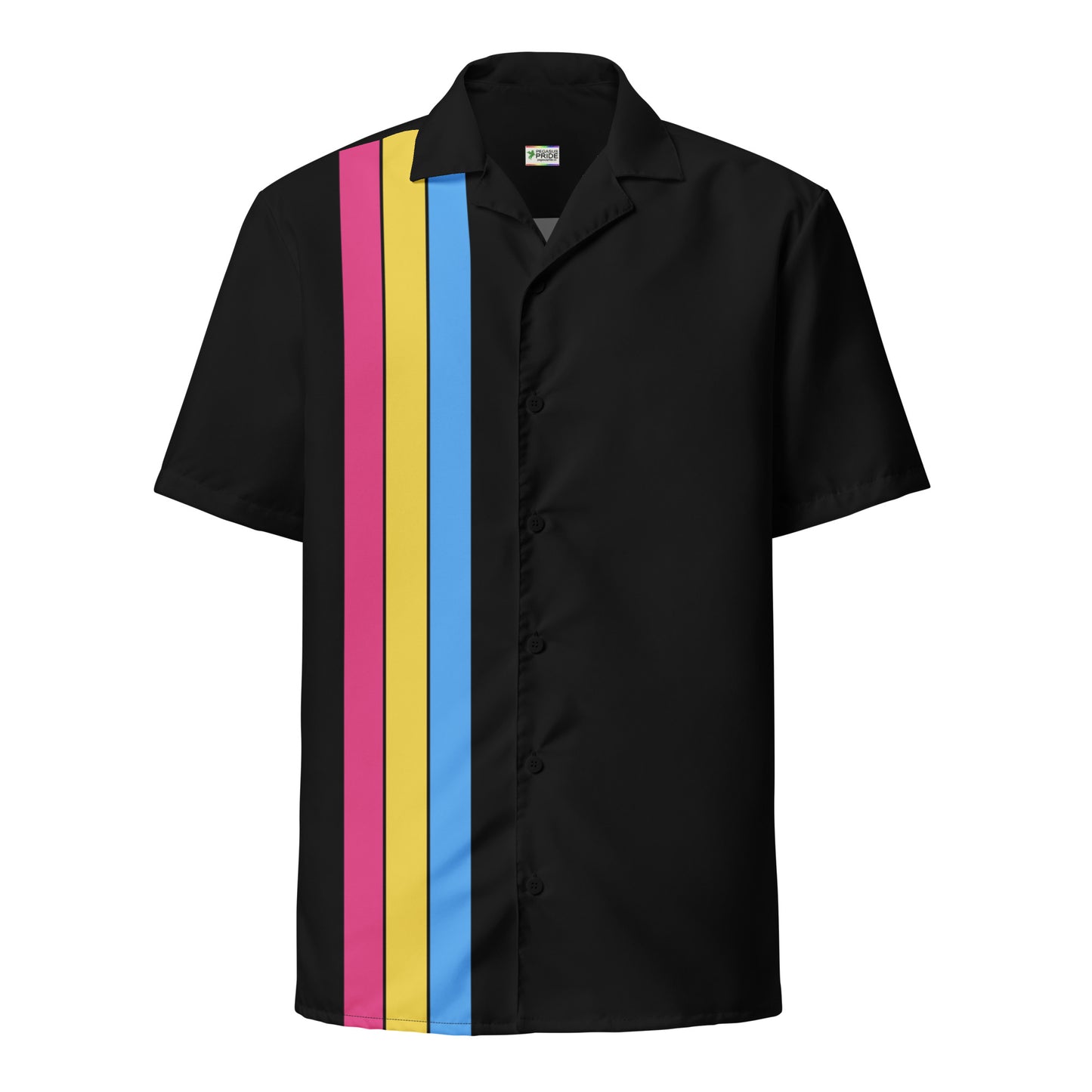 Pansexual Pan Pride Unisex Button-Down Shirt Racing Stripes Black Pansexual all-over-print-unisex-button-shirt-white-front-65a81911856e6