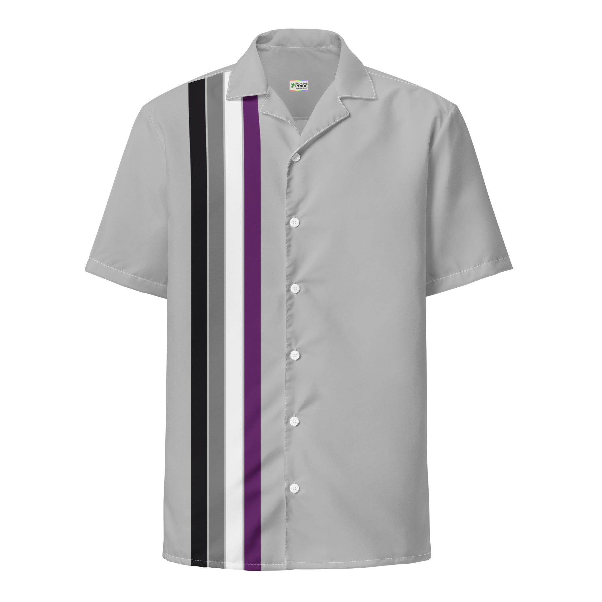 Asexual Ace Pride Unisex Button-Down Shirt Racing Stripes Gray Asexual all-over-print-unisex-button-shirt-white-front-65a81ab9a5510