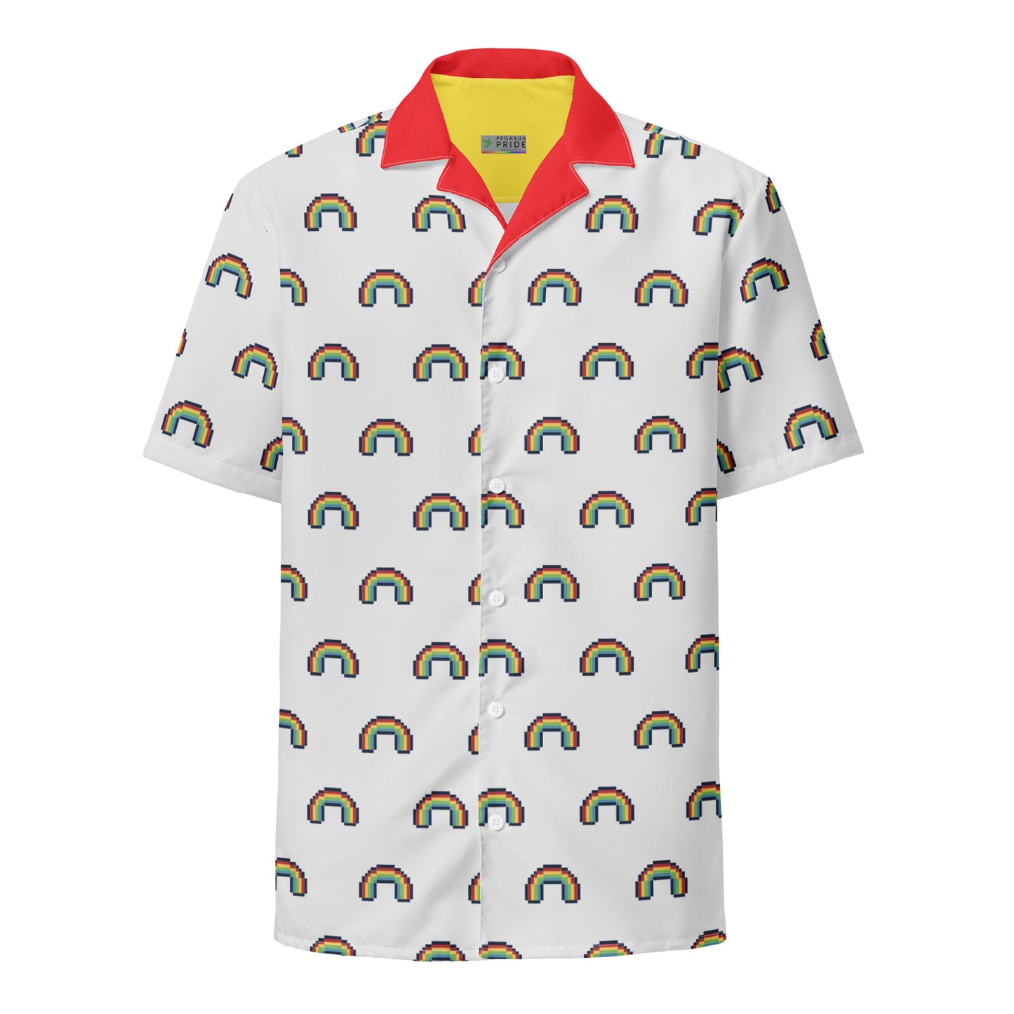 LGBTQ 8 Bit Rainbow Pride Button-Down Unisex Shirt White all-over-print-unisex-button-shirt-white-front-65a9884aebc23