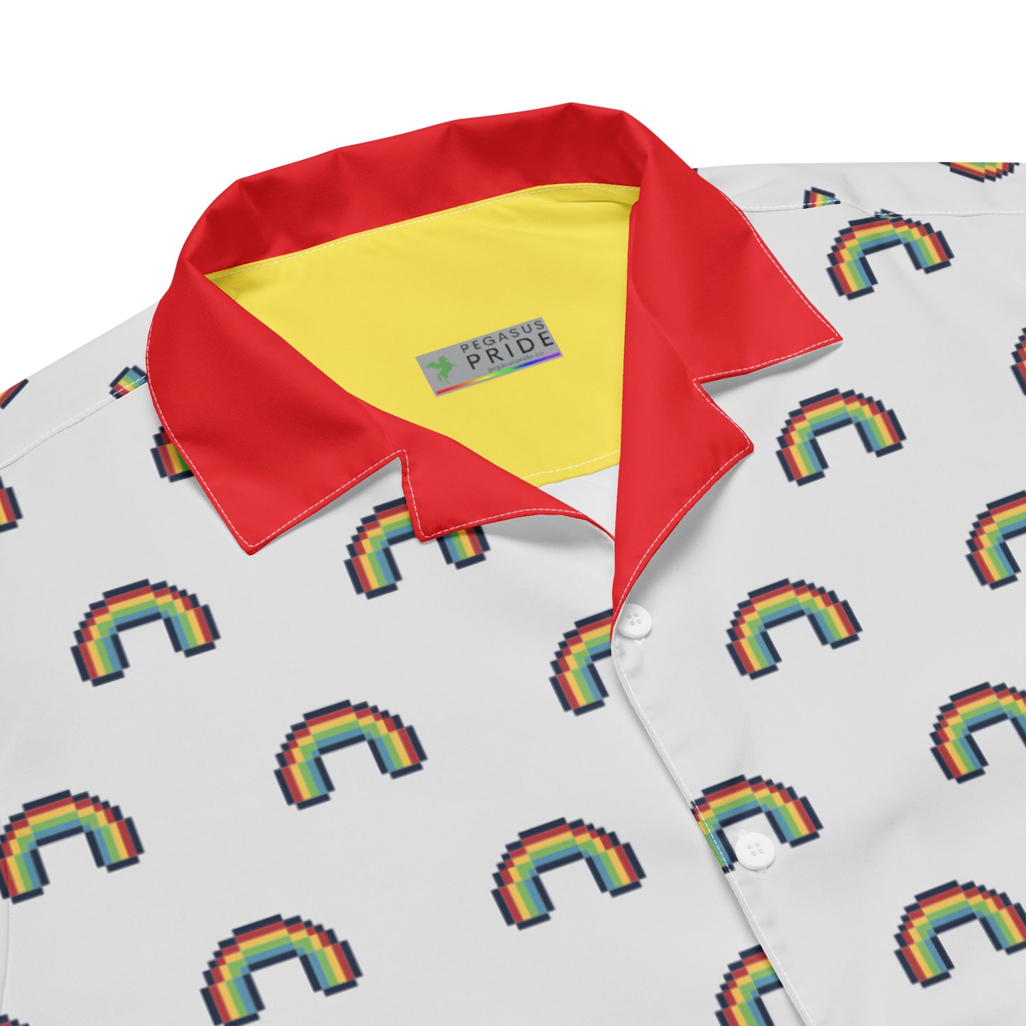 LGBTQ 8 Bit Rainbow Pride Button-Down Unisex Shirt all-over-print-unisex-button-shirt-white-product-details-65a9884aec92f