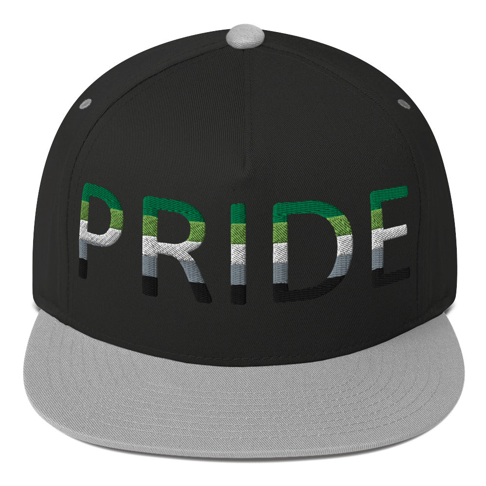 Aromantic Pride Embroidered Snapback Baseball Cap Black Grey Aromantic aromantic-pride-embroidered-snapback-baseball-cap-black-grey-front