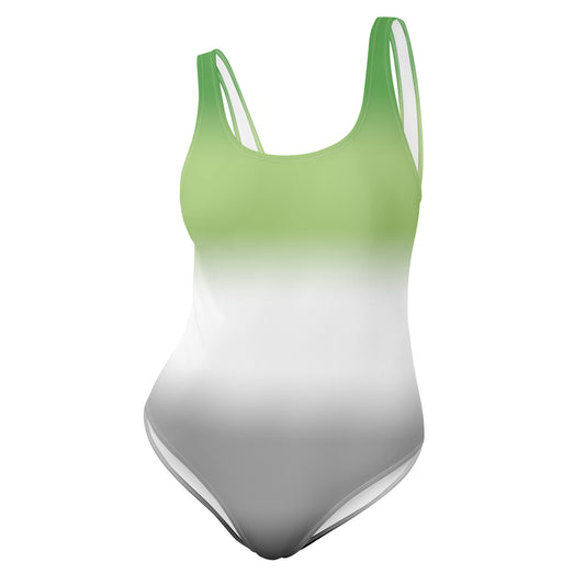 Aromantic pride Gradient green to white swimsuit on a white background