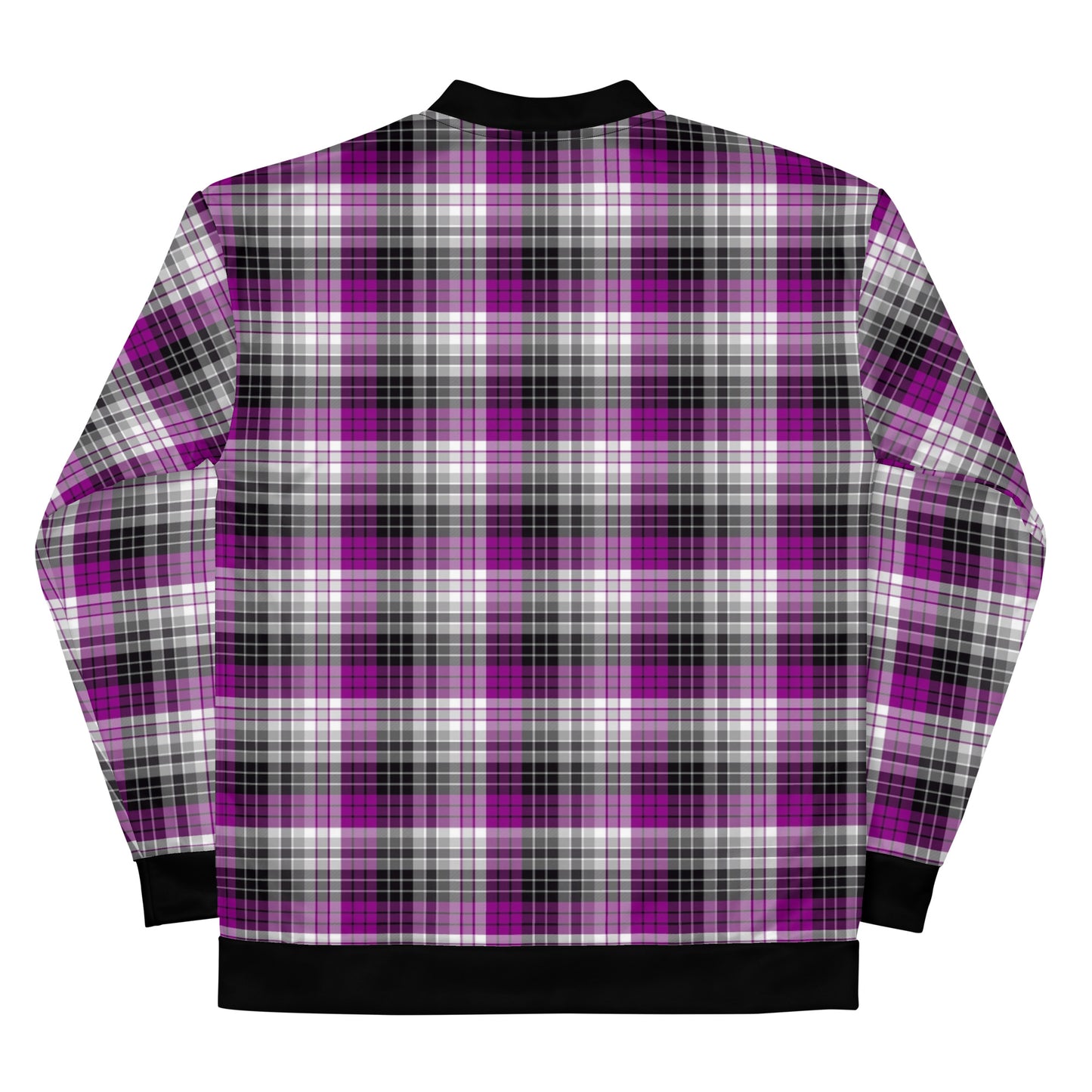 Asexual Ace Pride Bomber Jacket Coat in Plaid asexual-ace-pride-bomber-jacket-coat-plaid-unisex-back