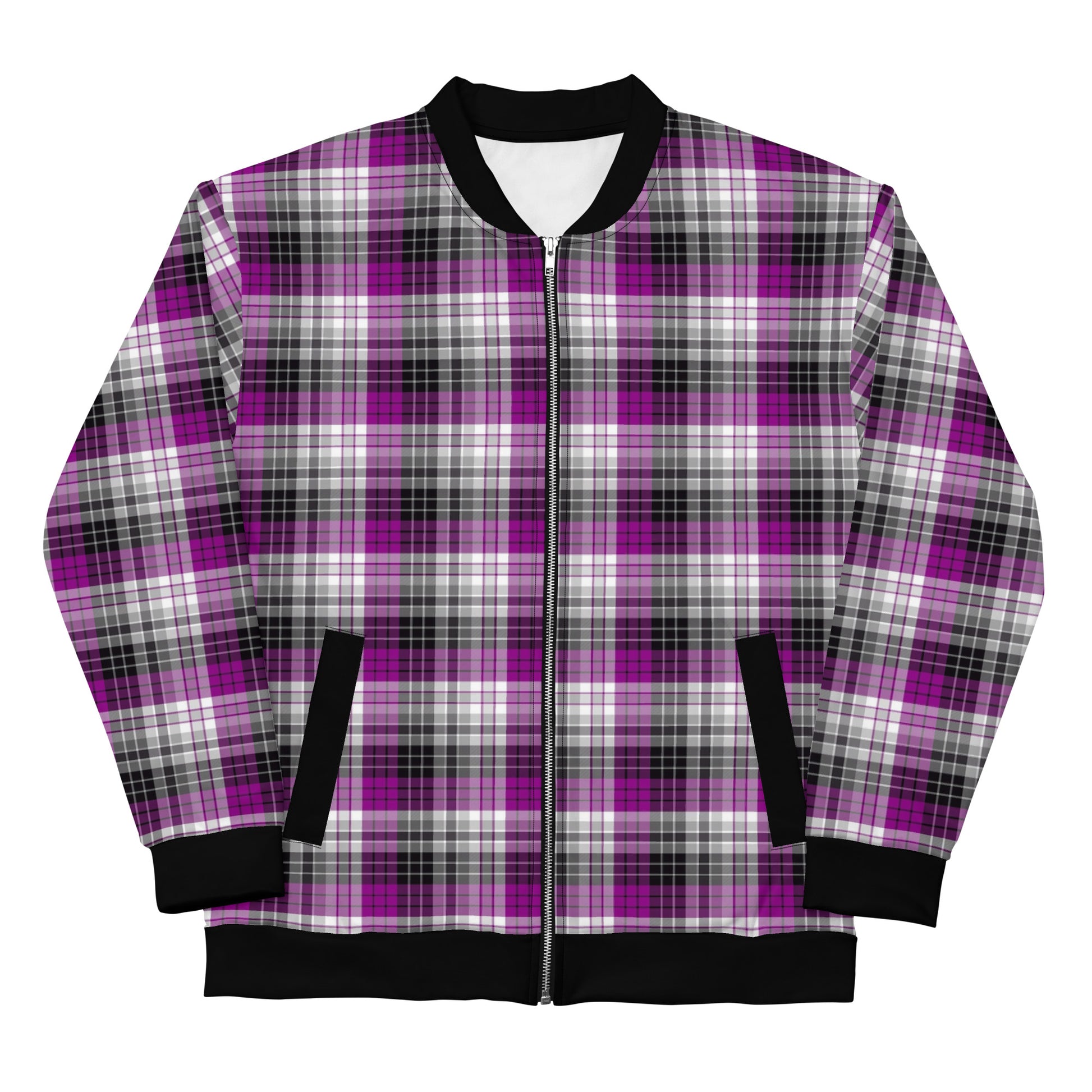 Asexual Ace Pride Bomber Jacket Coat in Plaid Asexual asexual-ace-pride-bomber-jacket-coat-plaid-unisex-front