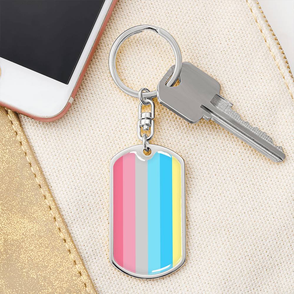 Genderflux Pride Military Dog Tag Keychain Silver Genderflux asset_1012_transformation_2864