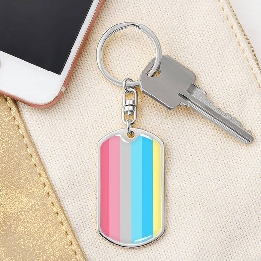 Genderflux Pride Military Dog Tag Keychain Silver Genderflux asset_1012_transformation_2864