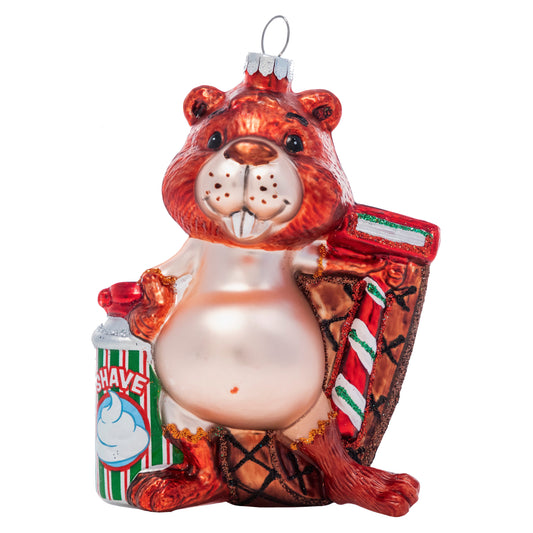 Baldy Beaver - Hand Blown Glass Holiday Ornament baldy-beaver-hand-blown-glass-holiday-christmas-ornament-front