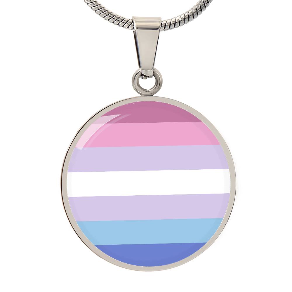 Bigender Pride Circle Pendant Necklace Silver Bigender bigender-pride-Circle-Pendant-Necklace-silver-front