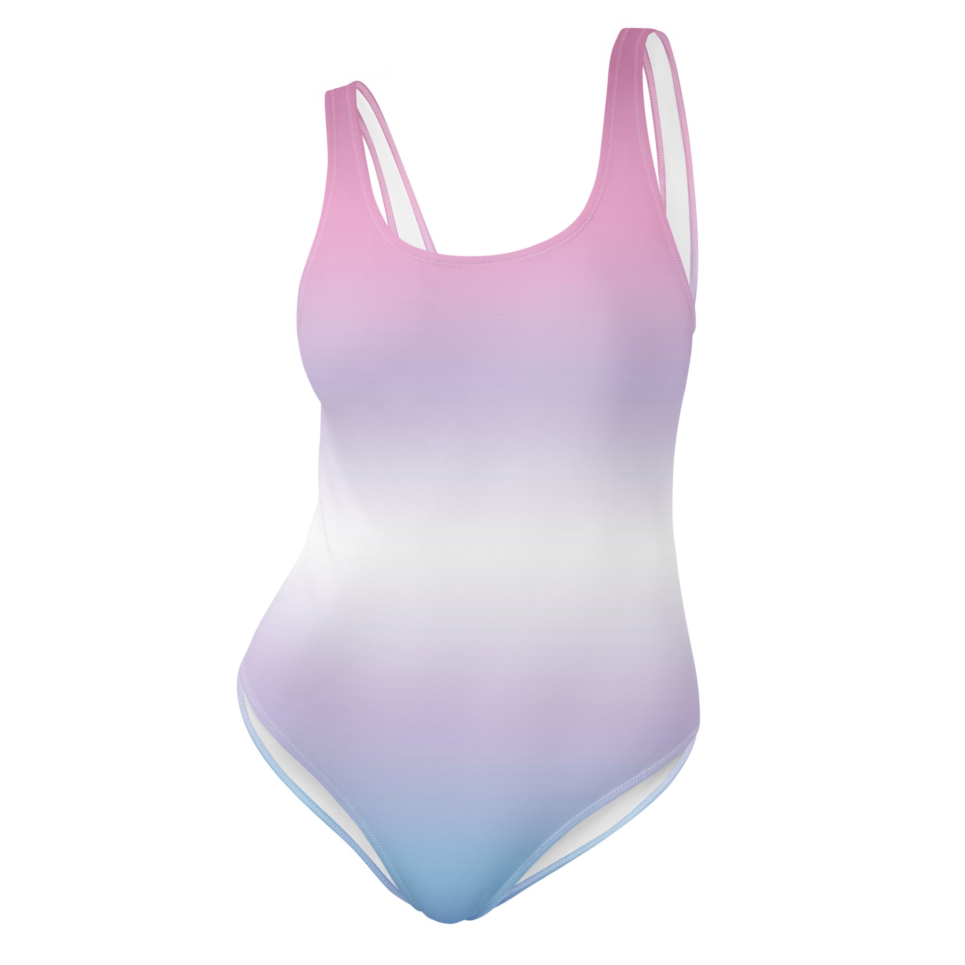 bigender pride Gradient swimsuit with pink to blue color transition on a white background