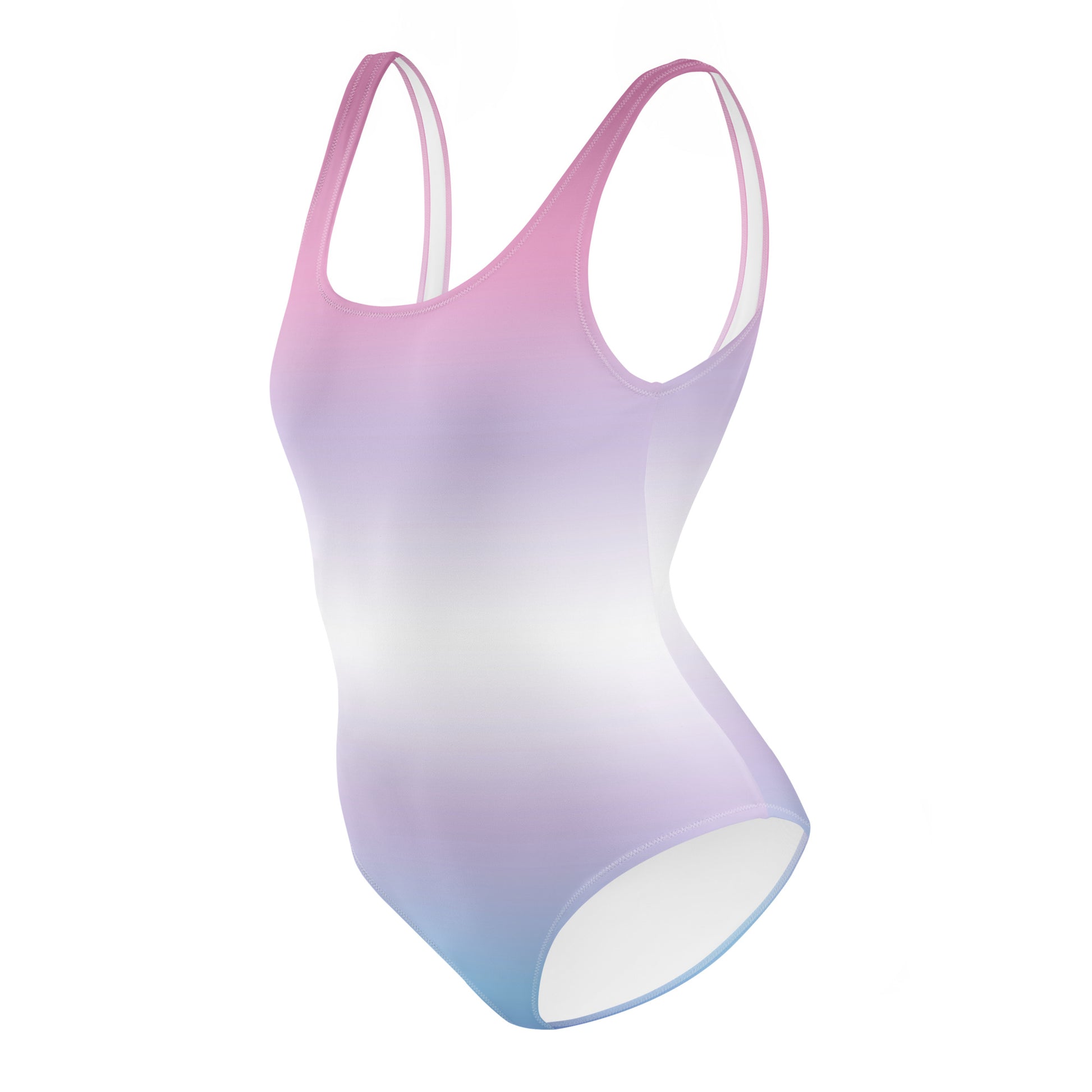 bigender pride flag Gradient swimsuit with pink to blue color transition on a white background