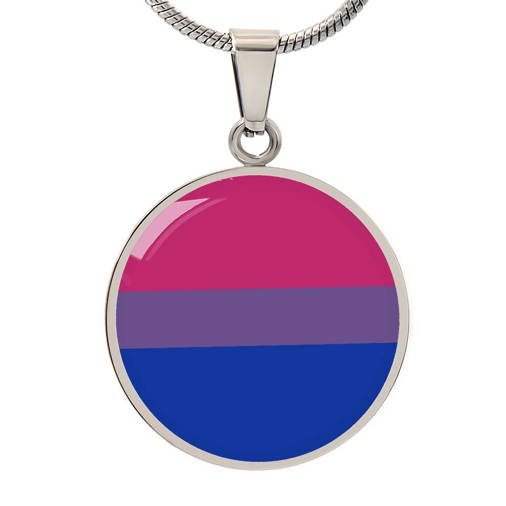 Bisexual Bi Pride Circle Pendant Necklace Silver Bisexual bisexual-bi-pride-Circle-Pendant-Necklace-front-silver