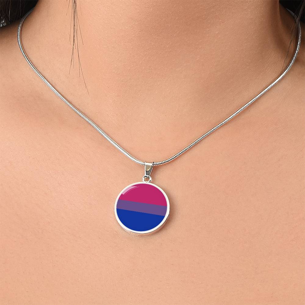 Bisexual Bi Pride Circle Pendant Necklace bisexual-bi-pride-Circle-Pendant-Necklace-model