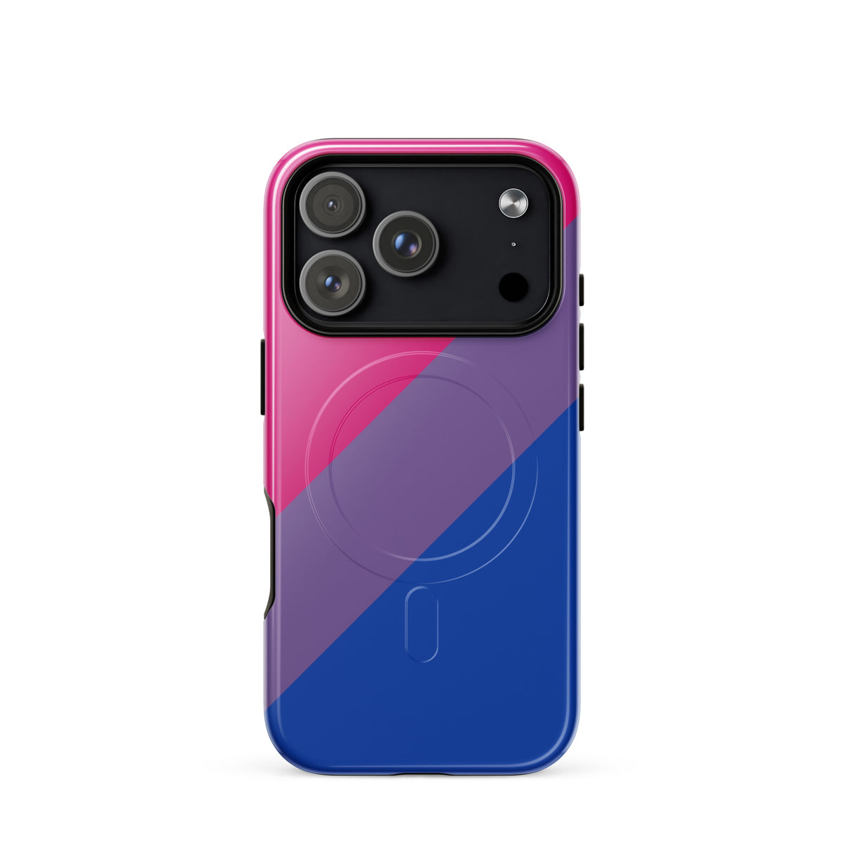 iPhone 18 case with pink and blue design on a white background