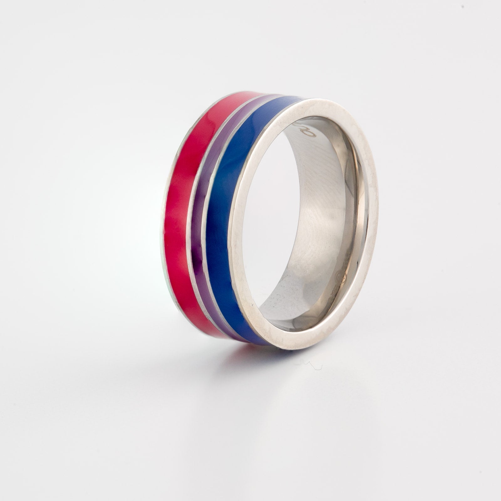 Ring with bi pride stripes on a white background
