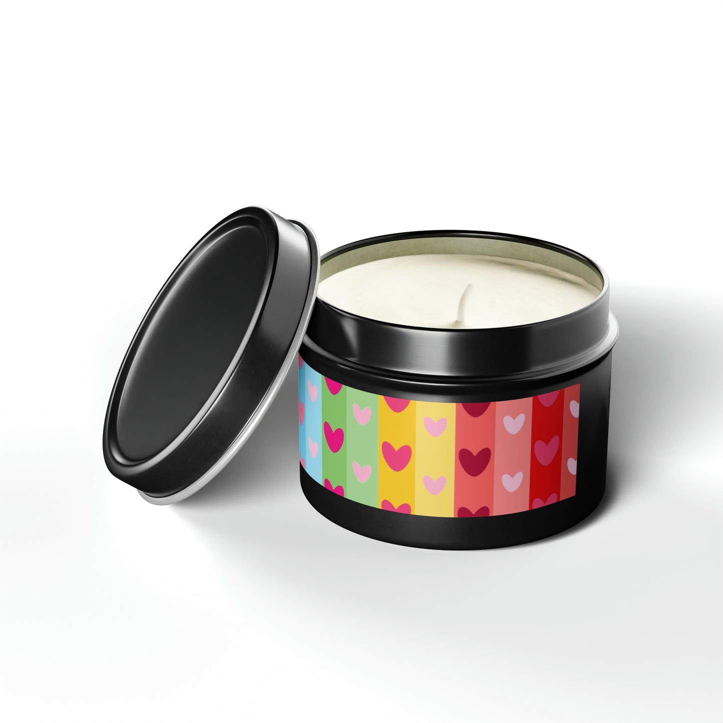 Gift Tin Scented Candles LGBTQ Rainbow Hearts black-gift-tin-candles-lgbtq-rainbow-hearts-4oz-lifestyle