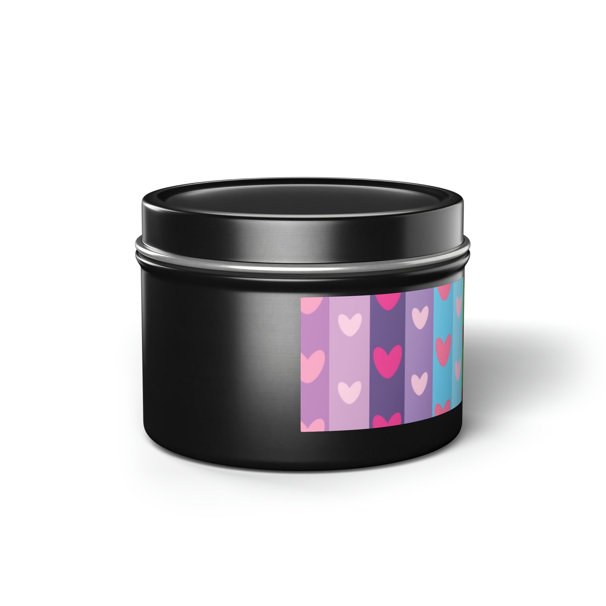 Gift Tin Scented Candles LGBTQ Rainbow Hearts black-gift-tin-candles-lgbtq-rainbow-hearts-4oz-right