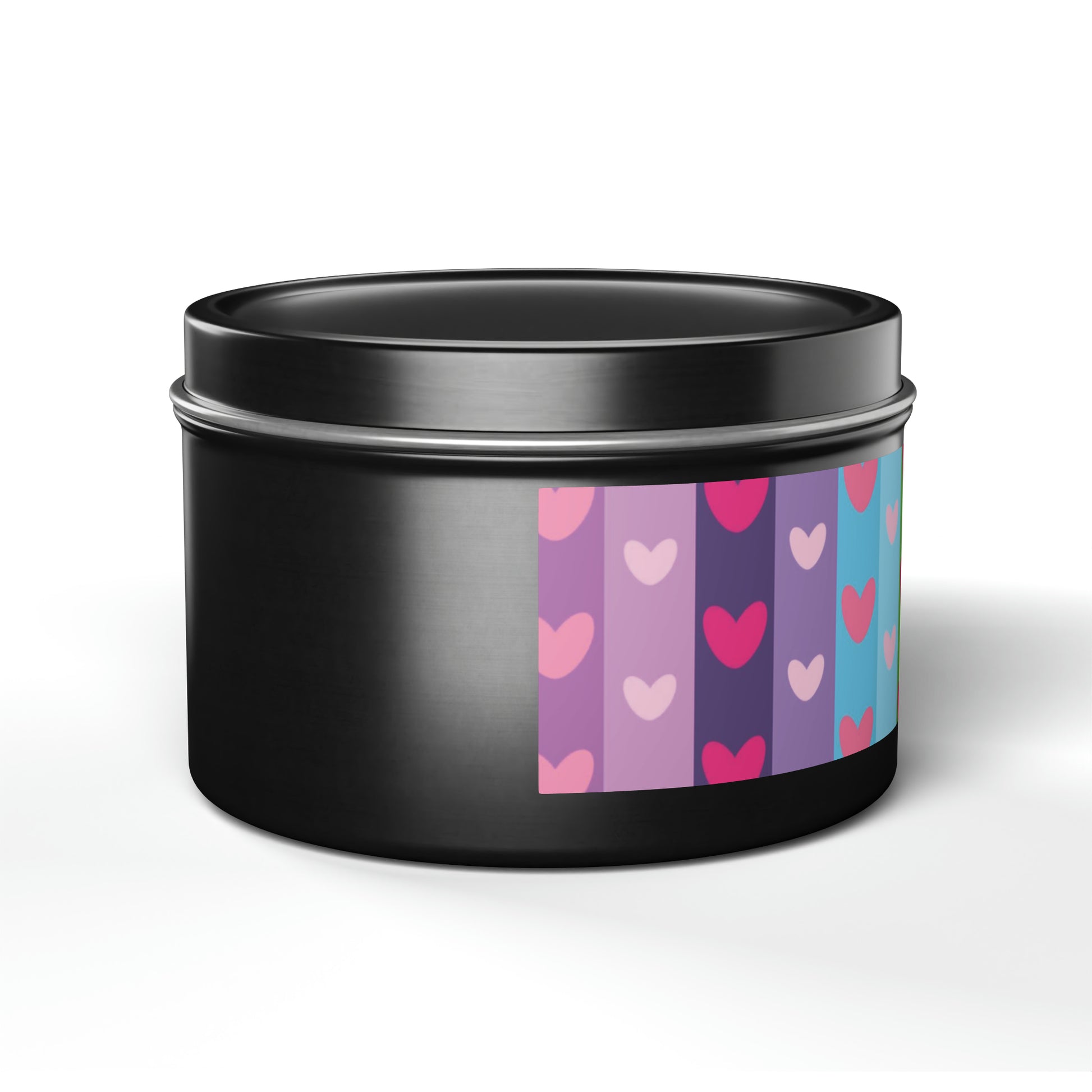 Gift Tin Scented Candles LGBTQ Rainbow Hearts black-gift-tin-candles-lgbtq-rainbow-hearts-8oz-right