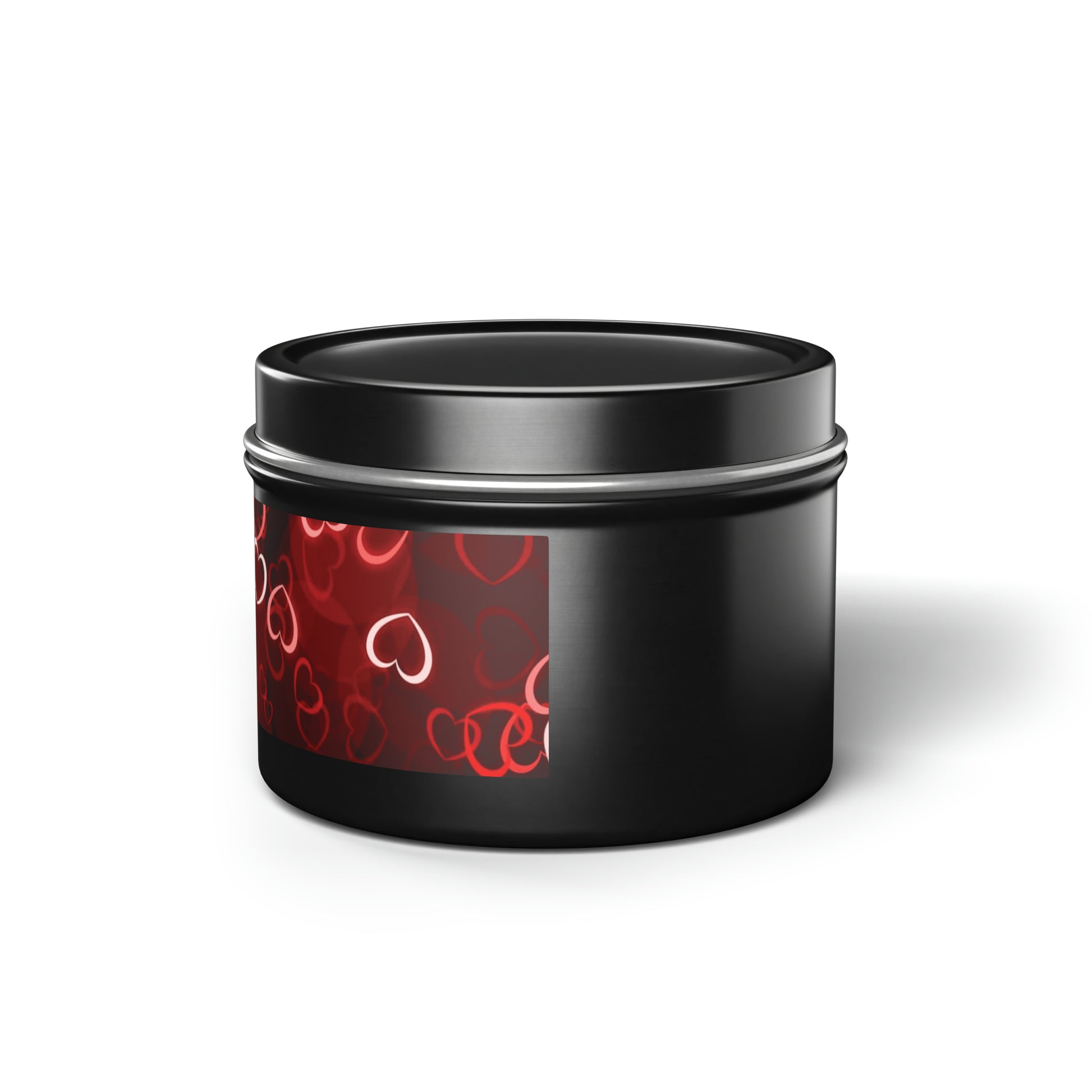 Gift Tin Scented Candle Dark Red Hearts black-gift-tin-scented-candle-dark-red-hearts-4oz-left