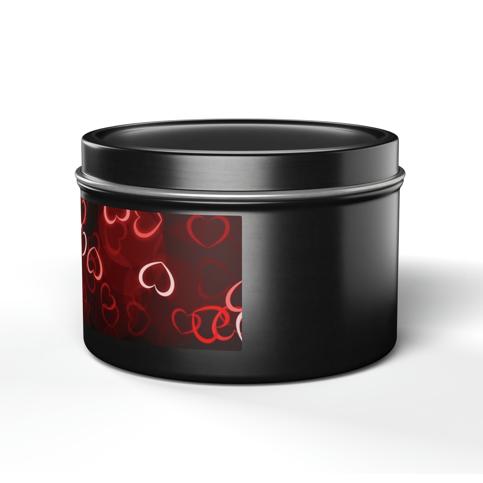 Gift Tin Scented Candle Dark Red Hearts black-gift-tin-scented-candle-dark-red-hearts-8oz-left