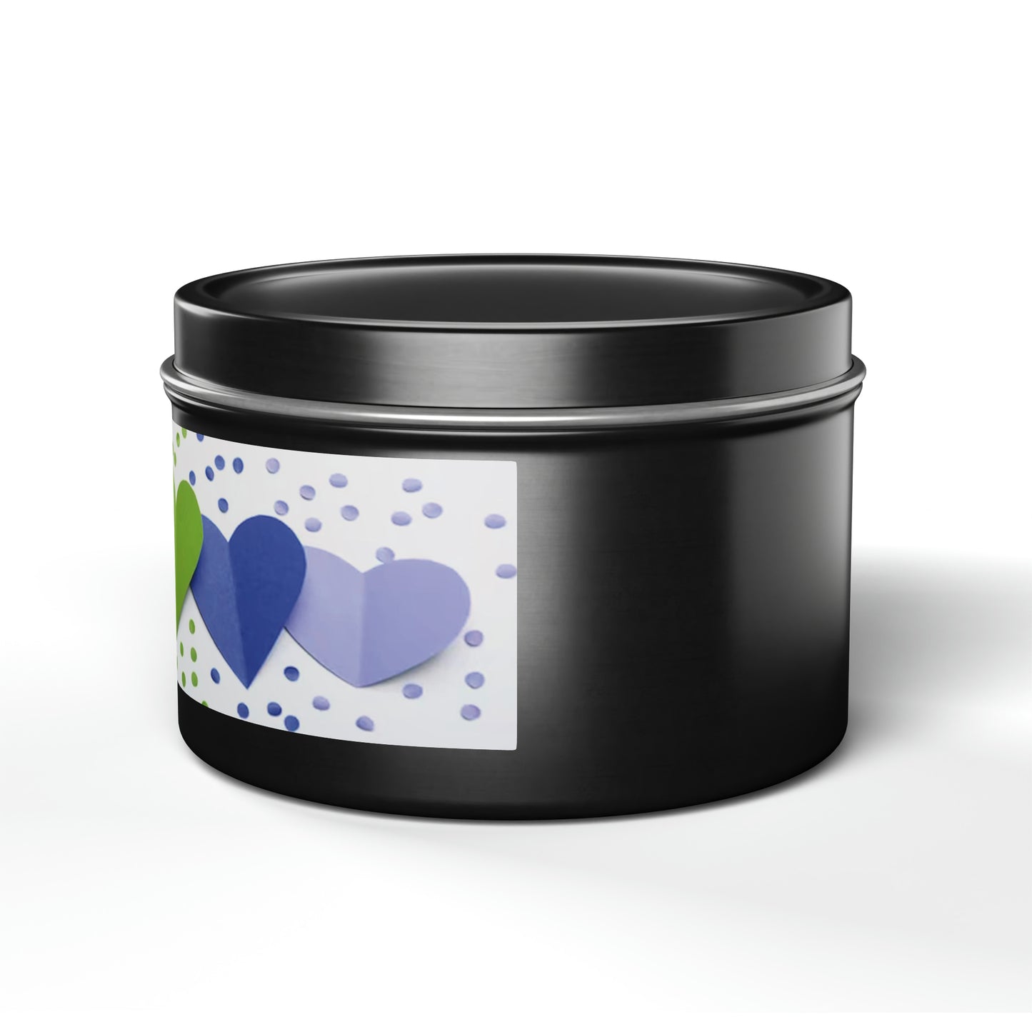 Gift Tin Scented Candle Rainbow Paper Hearts black-gift-tin-scented-candle-rainbow-paper-hearts-8oz-left