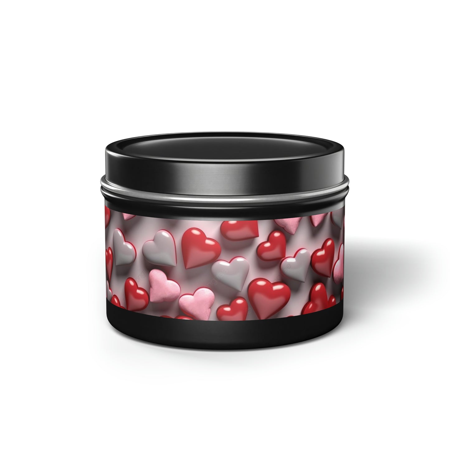 Gift Tin Scented Candle Red Gray Candy Hearts 4oz Black Vanilla Bean black-gift-tin-scented-candle-red-gray-candy-hearts-4oz-front