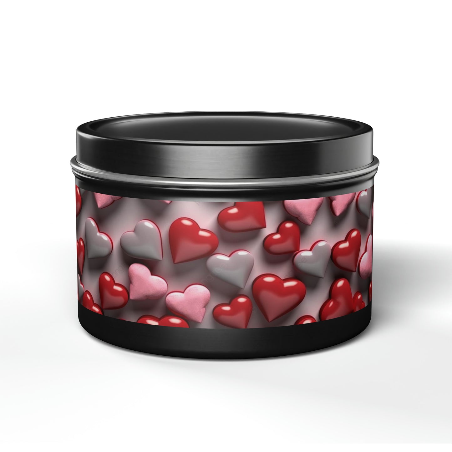 Gift Tin Scented Candle Red Gray Candy Hearts black-gift-tin-scented-candle-red-gray-candy-hearts-8oz-front