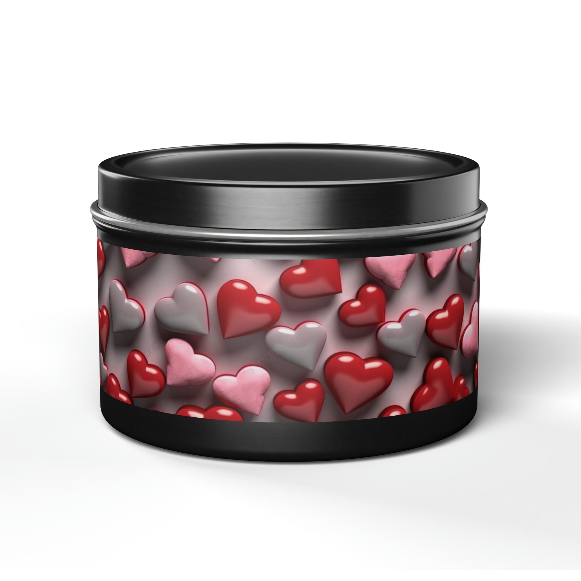Gift Tin Scented Candle Red Gray Candy Hearts black-gift-tin-scented-candle-red-gray-candy-hearts-8oz-front
