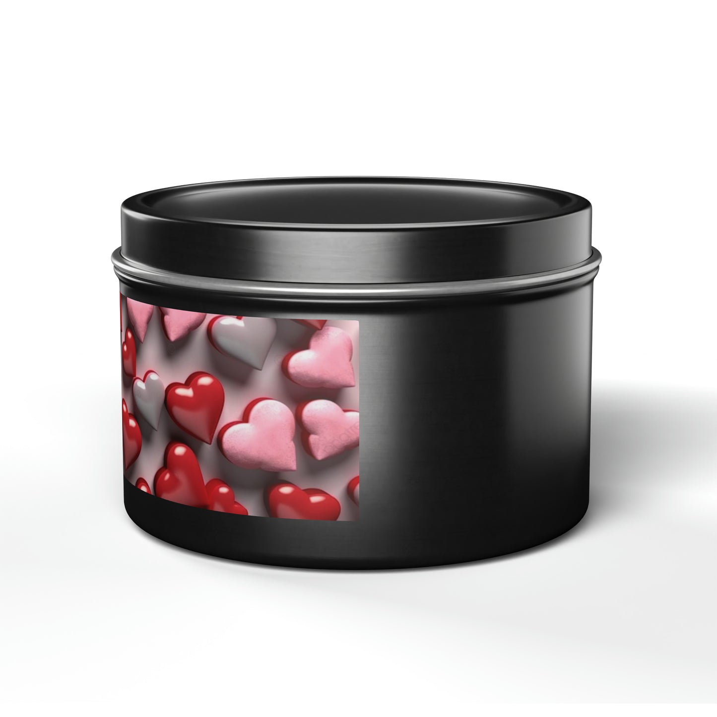 Gift Tin Scented Candle Red Gray Candy Hearts black-gift-tin-scented-candle-red-gray-candy-hearts-8oz-left