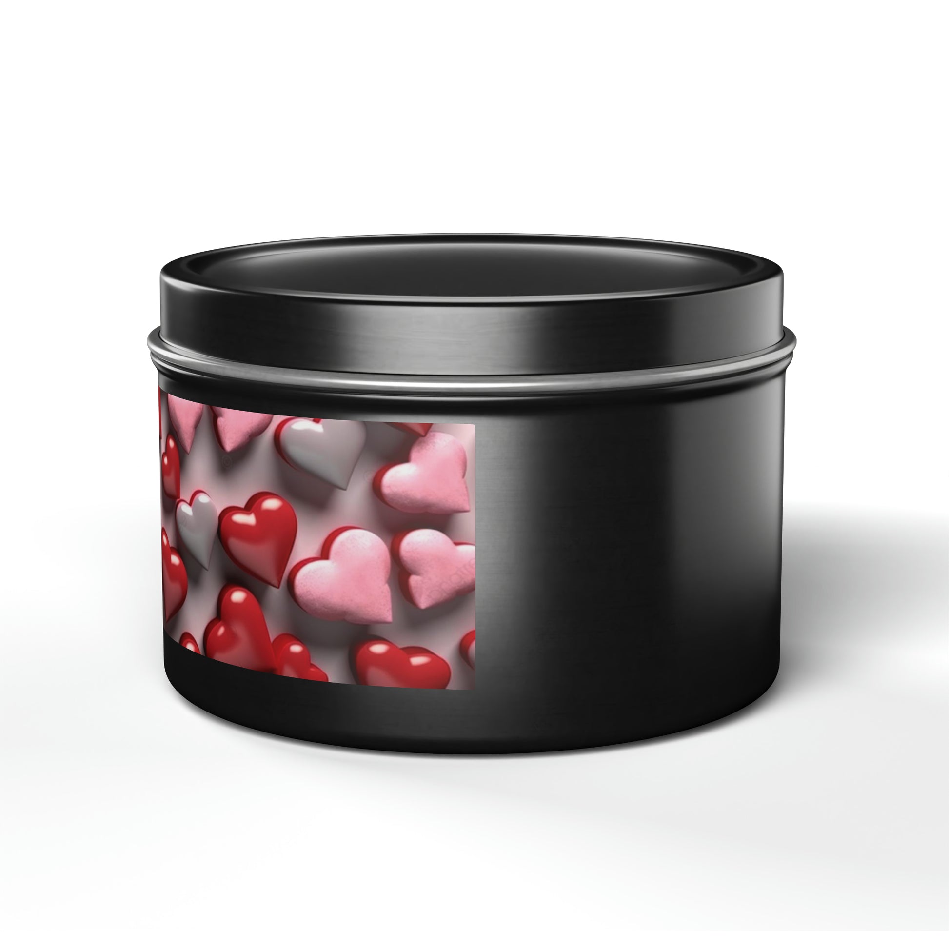 Gift Tin Scented Candle Red Gray Candy Hearts black-gift-tin-scented-candle-red-gray-candy-hearts-8oz-left