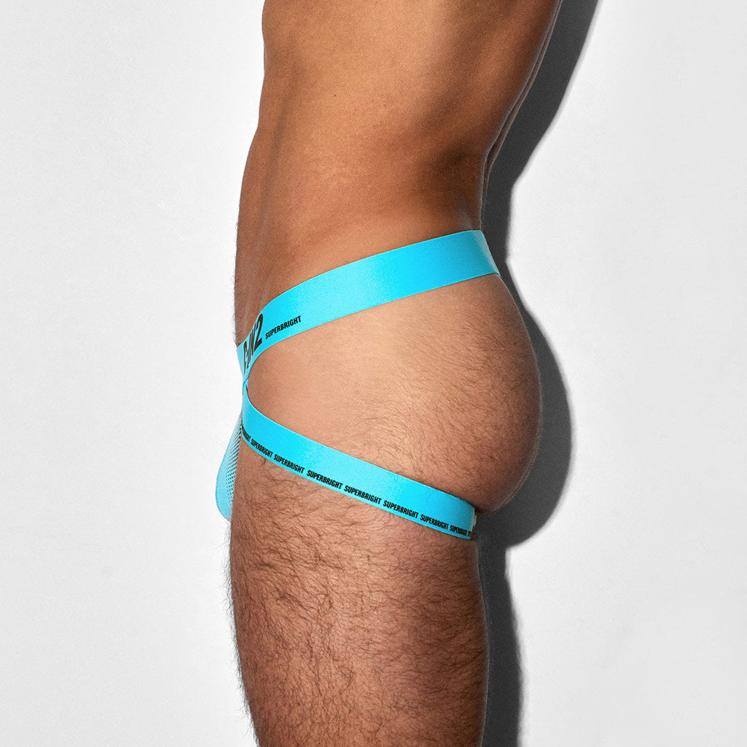 Blue men's jockstrap on a white background