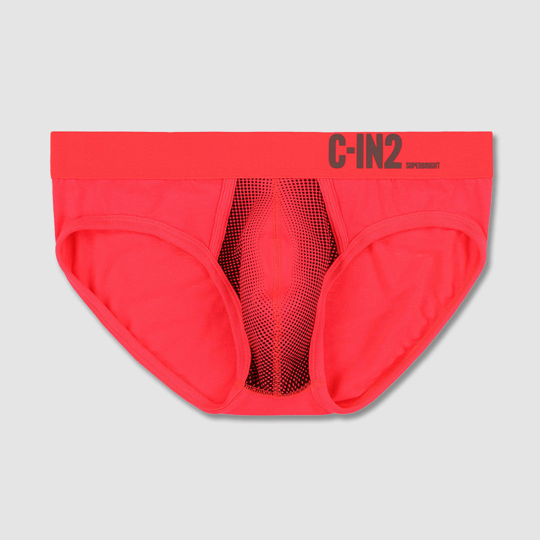 Red men's underwear with 'C-IN2' branding on a gray background