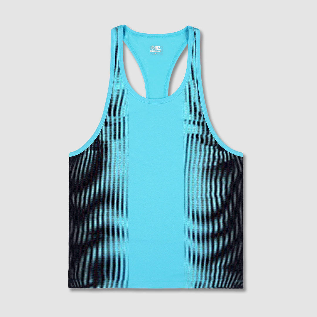 Gradient tank top with blue and black design and C-IN2 brand logo on a light gray background