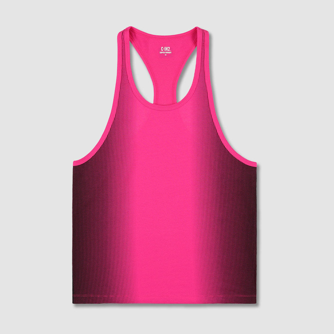 Pink tank top with gradient design and C-IN2 branding on a light gray background