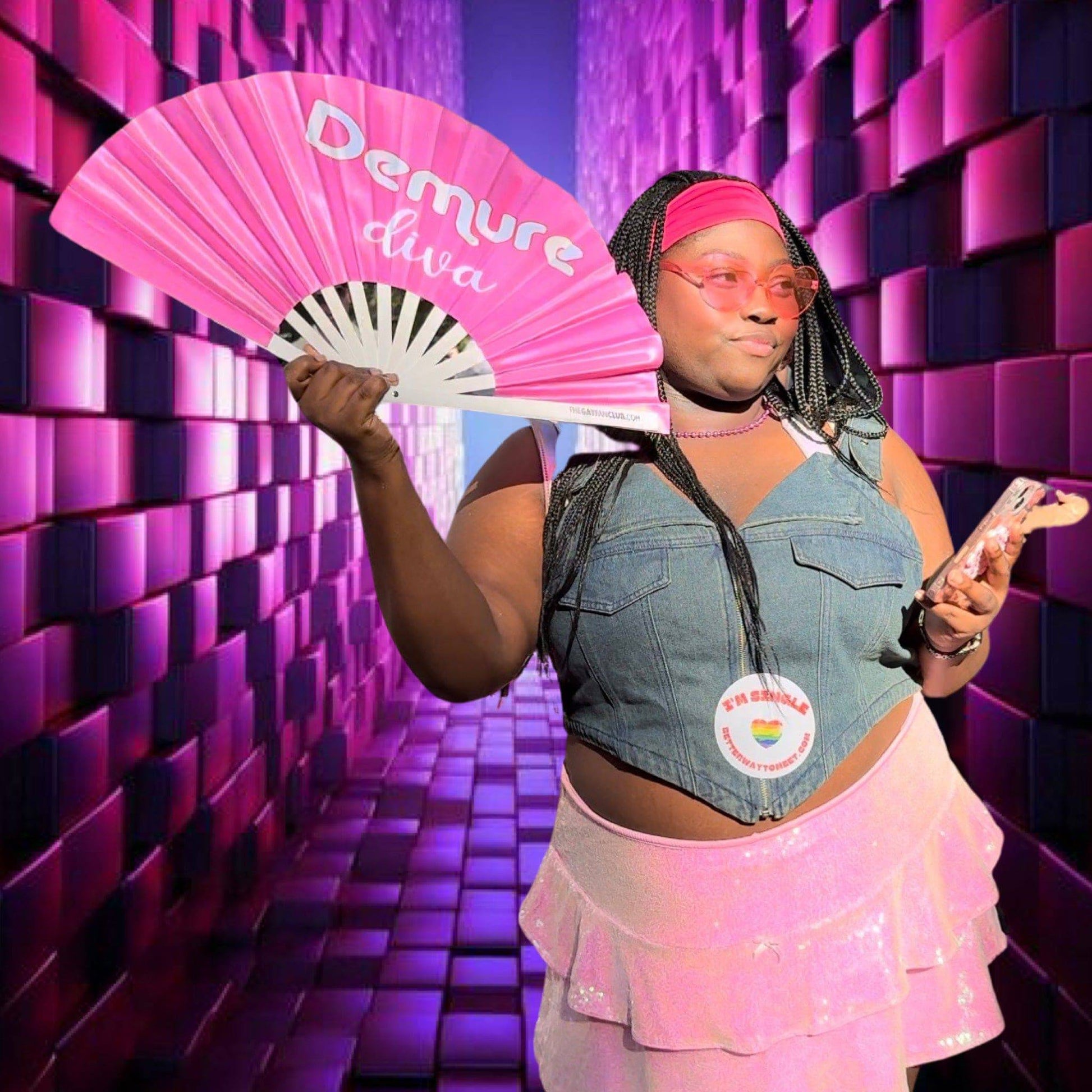 Clack Hand Fan - Demure Diva (UV) clack-hand-fan-demure-diva-uv-the-gay-fan-club-lifestyle