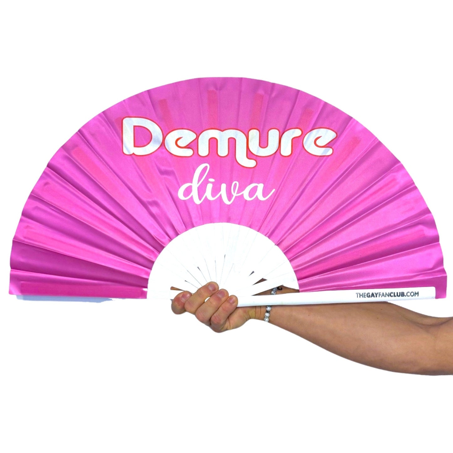 Clack Hand Fan - Demure Diva (UV) clack-hand-fan-demure-diva-uv-the-gay-fan-club