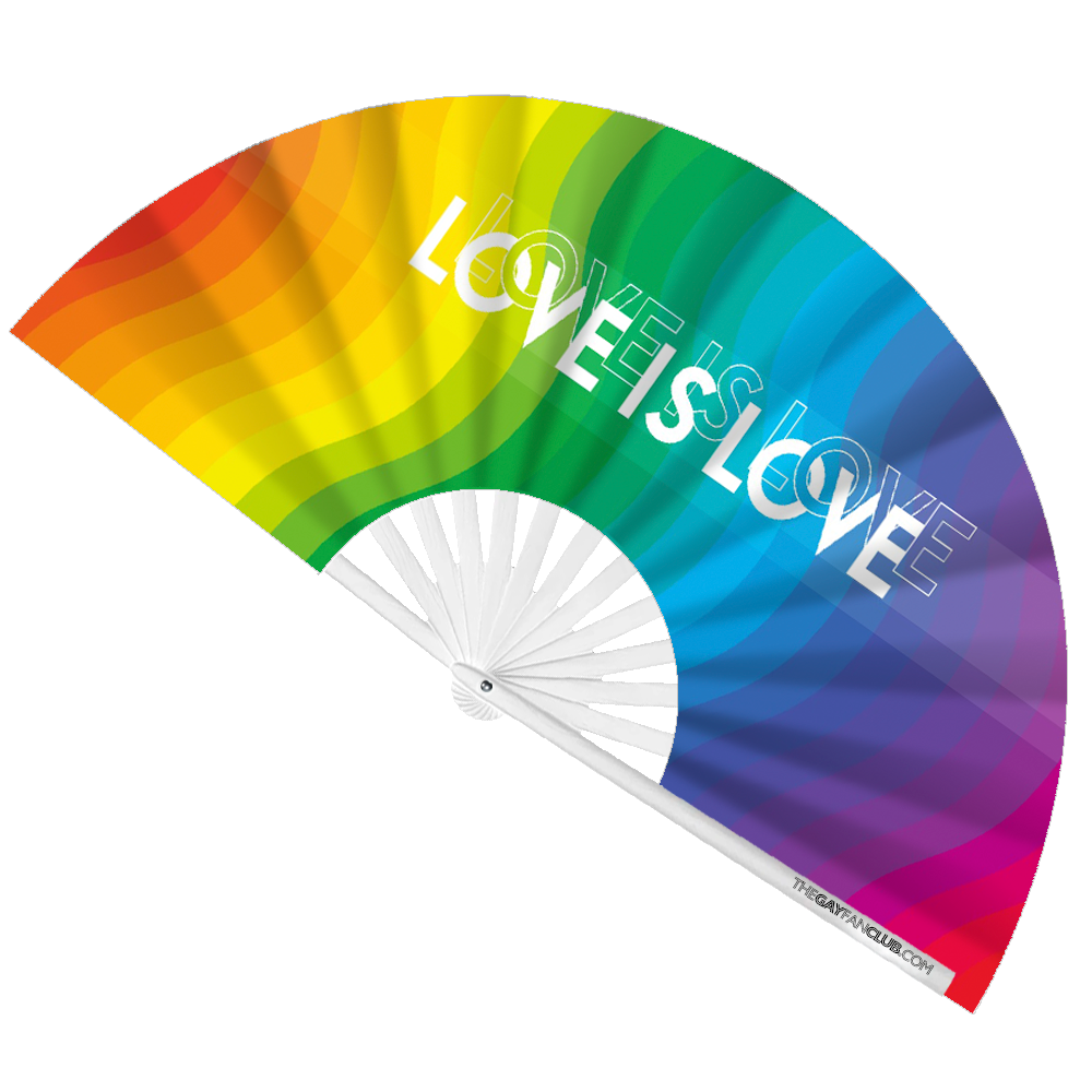Clack Hand Fan - LGBTQ Love Is Love Rainbow (UV) clack-hand-fan-lgbtq-love-is-love-rainbow-uv-front