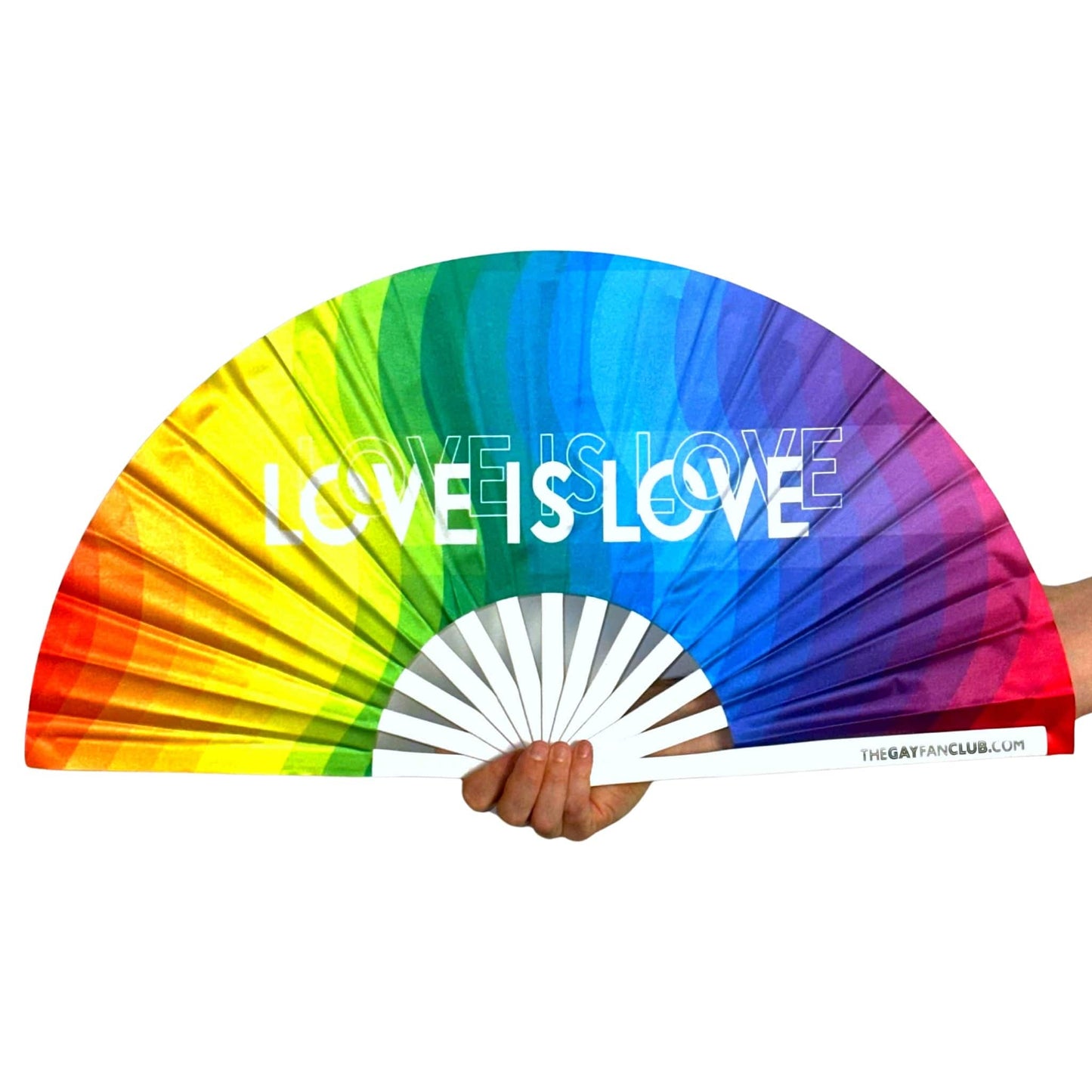 Clack Hand Fan - LGBTQ Love Is Love Rainbow (UV) clack-hand-fan-lgbtq-love-is-love-rainbow-uv-the-gay-fan-club