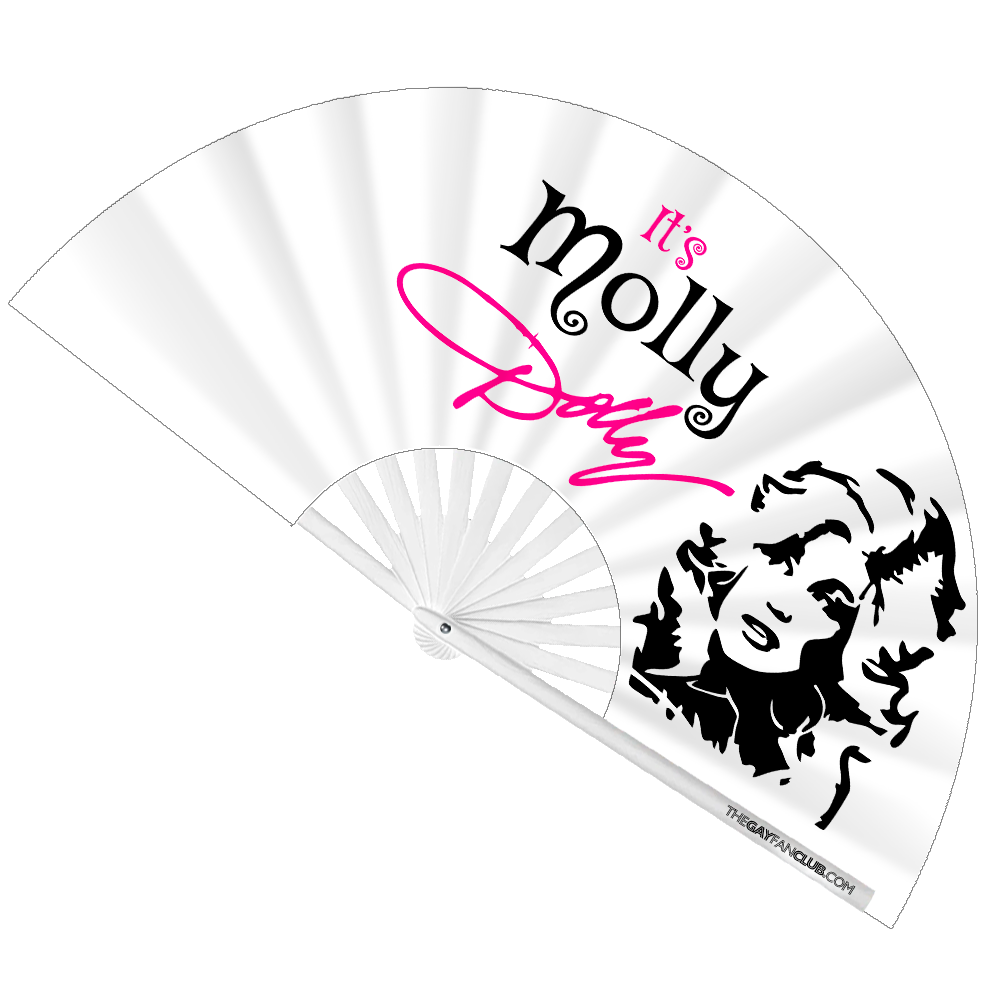 Clack Hand Fan - Molly Dolly (UV) clack-hand-fan-molly-dolly-uv-white-front