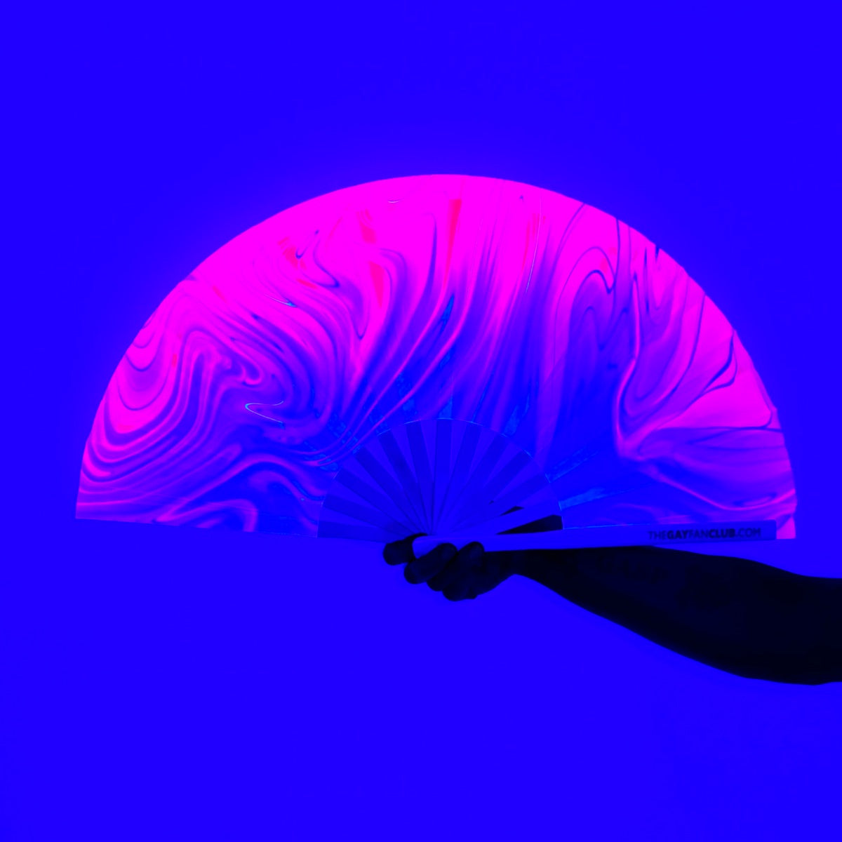 Clack Hand Fan - Pink Pussy (UV) clack-hand-fan-pink-uv-the-gay-fan-club-blacklight