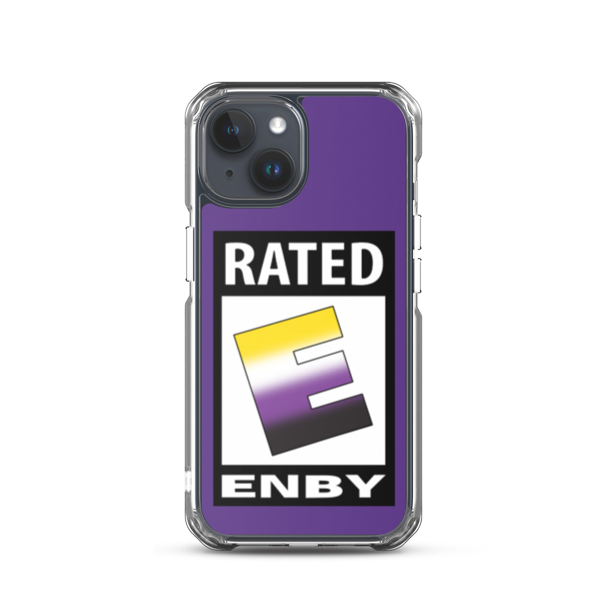 Nonbinary Enby Pride Apple iPhone Cell Phone Case - Rated E for Enby iPhone 15 Nonbinary clear-case-for-iphone-iphone-15-case-on-phone-66f83abec533f