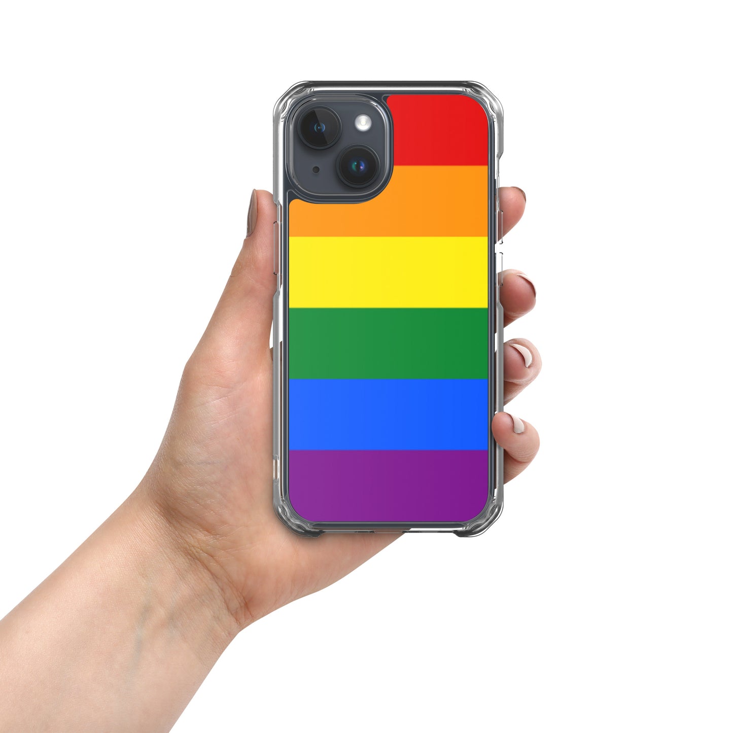 LGBTQ Pride Flag Apple iPhone Case iPhone 15 Pride clear-case-for-iphone-iphone-15-case-on-phone-674cde21be7e2