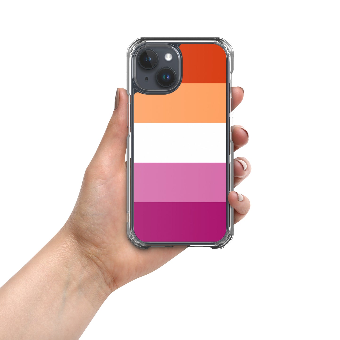 Lesbian Pride Flag Apple iPhone Cell Phone Case iPhone 15 Lesbian clear-case-for-iphone-iphone-15-case-on-phone-674ce19741630