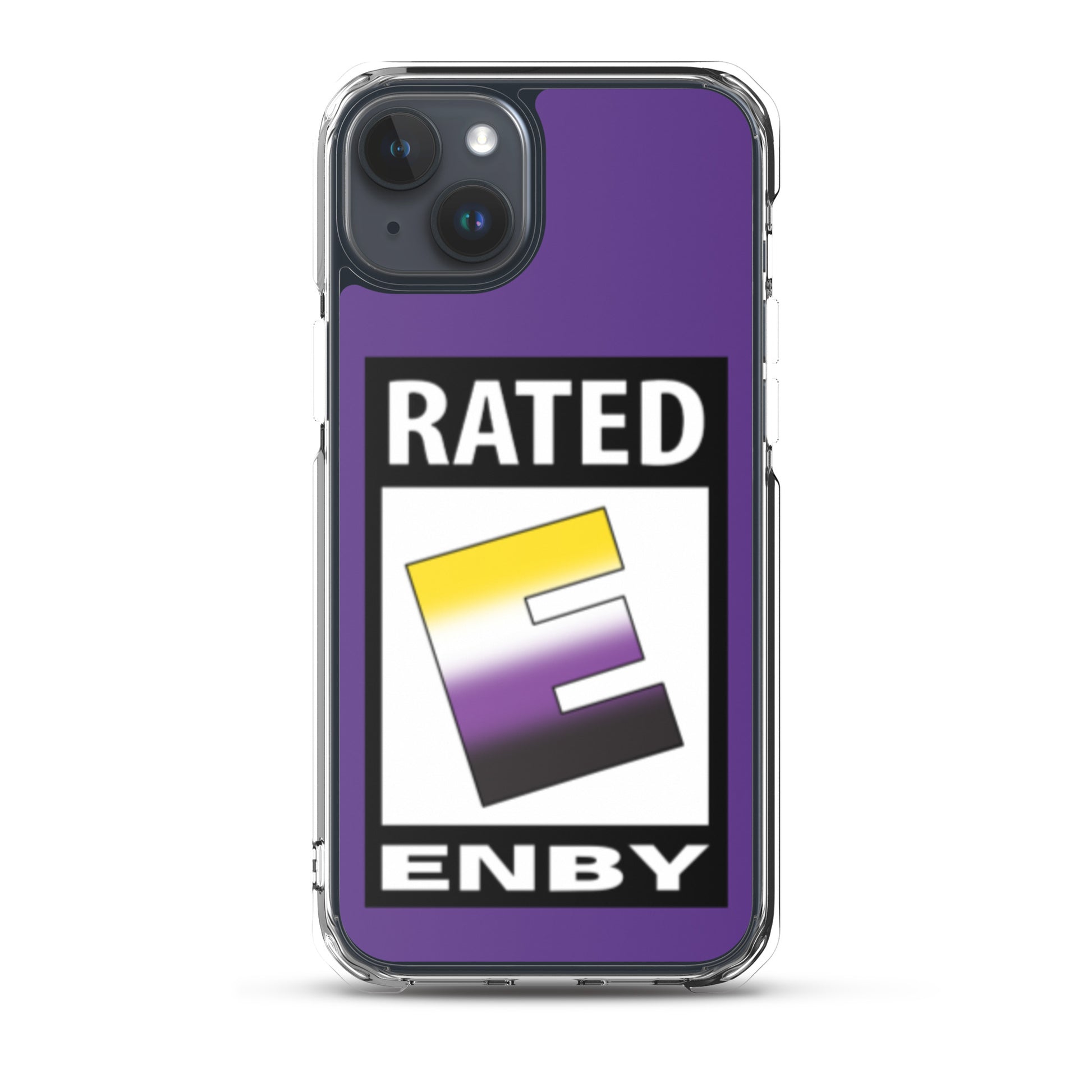 Nonbinary Enby Pride Apple iPhone Cell Phone Case - Rated E for Enby iPhone 15 Plus Nonbinary clear-case-for-iphone-iphone-15-plus-case-on-phone-66f83abec699b