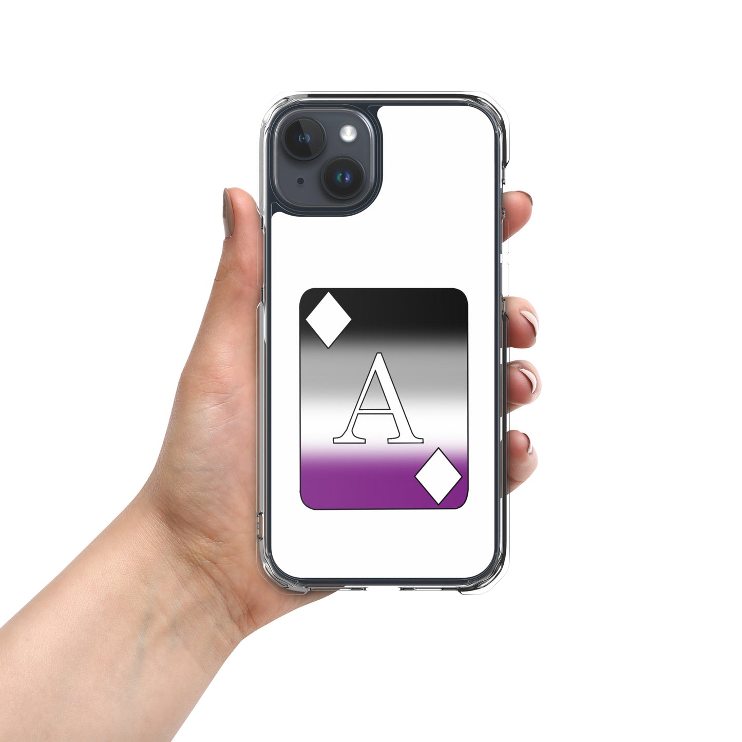 Asexual Ace Pride Ace Card Apple iPhone Cell Phone Case iPhone 15 Plus Asexual clear-case-for-iphone-iphone-15-plus-case-on-phone-674cd70084eca